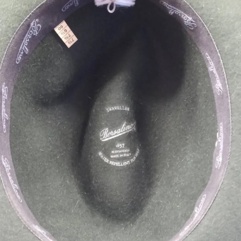 Borsalino Traveller Fur Felt Fedora Hat Green Made in Italy Water Repellent 60 - Picture 13 of 14